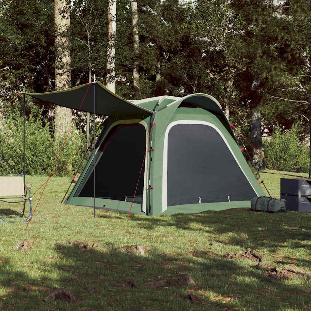 Tienda de campaña para 4 personas en verde con sistema de liberación rápida, tienda familiar impermeable con ventilación y protección contra insectos, tienda de campaña ligera con toldo y bolsa de