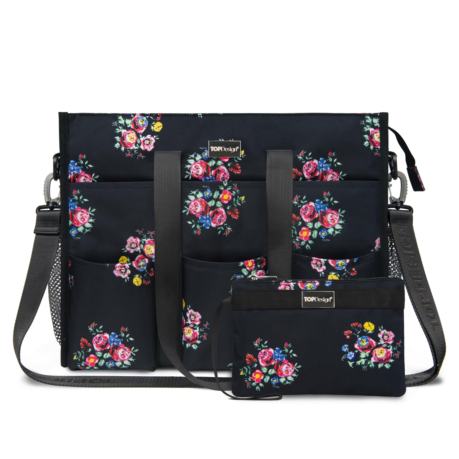 TOPDesign Utility Water Resistant Tote Bag with 22 Pockets, Top Zipper Closure & Thick Bottom Support, for Working Women