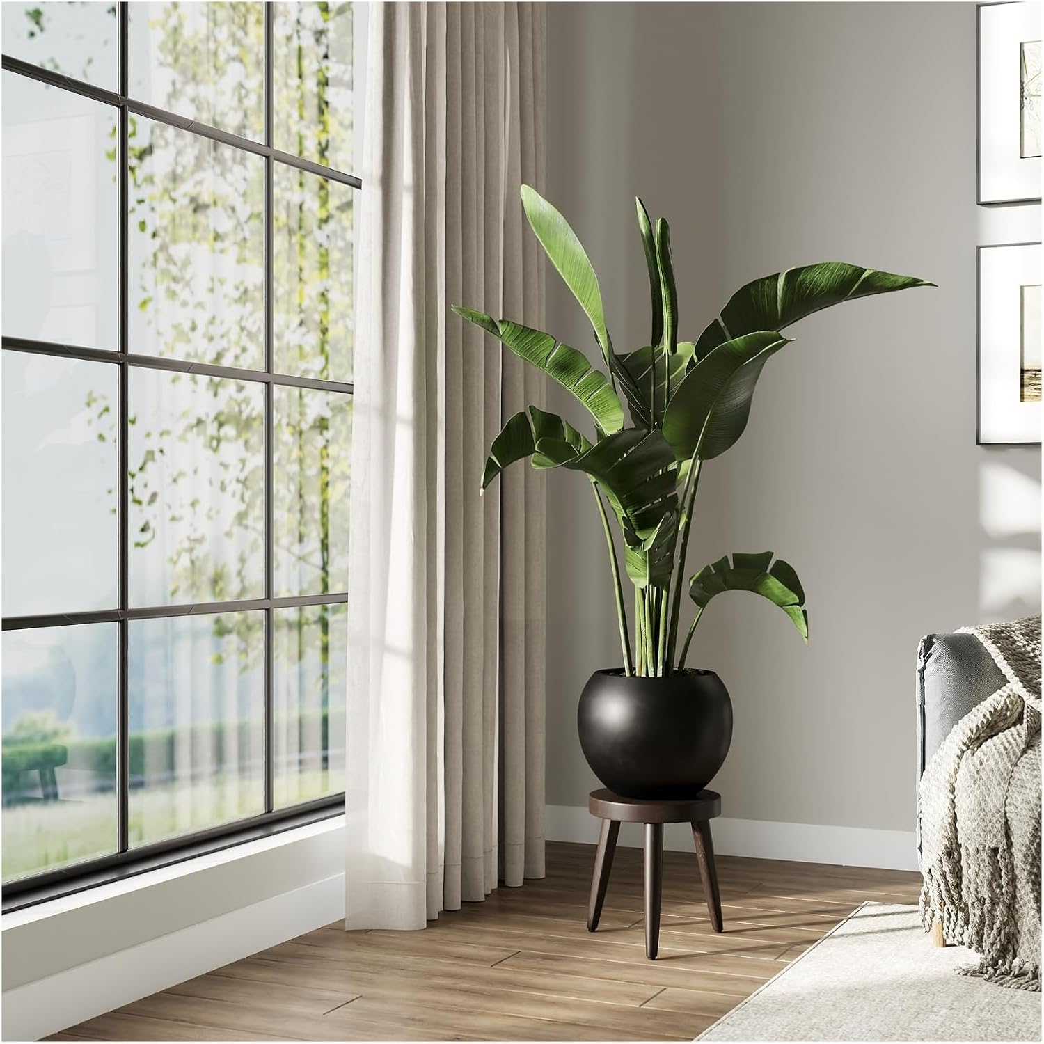 Small Black Fiberstone Sphere Planter for Indoor/Outdoor Use