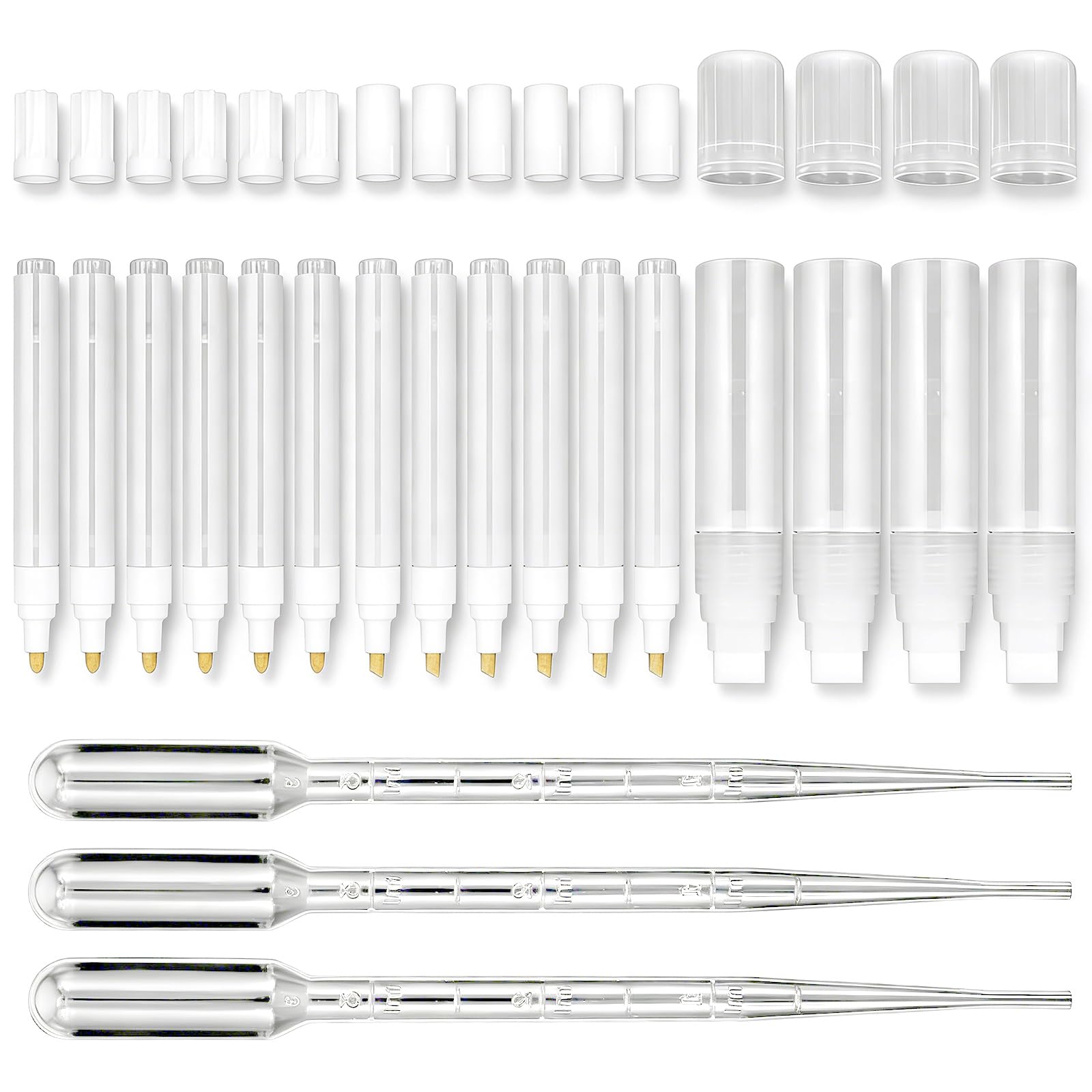Ekoama 16Pcs Empty Marker Pen With 3 Droppers Empty Acrylic Paint Pen For Painting Doodling Handmade Craft