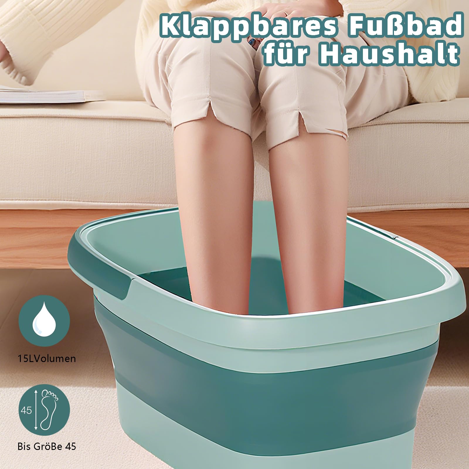 Bain de Pieds Pliable avec Massage – Bassine Spa Pieds avec Poignée pour Relaxation et Soins des Pieds, Bassine Massage Pieds Compacte pour Maison (Vert)