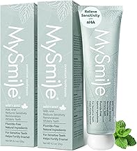 MySmile Fluoride Free Nano Hydroxyapatite Toothpaste for Sensitive Teeth, Strengthens Enamel, Remineralizes & Whitens Teeth, Freshens Breath for Adults, SLS Free, Natural Misty Mint, 4.2 oz, 2 Pack