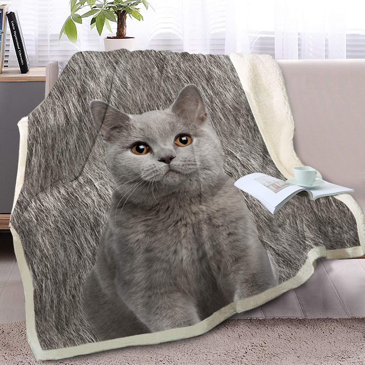 Amazon.com: BlessLiving Cute Cat Print Plush Blanket Cat for Kids