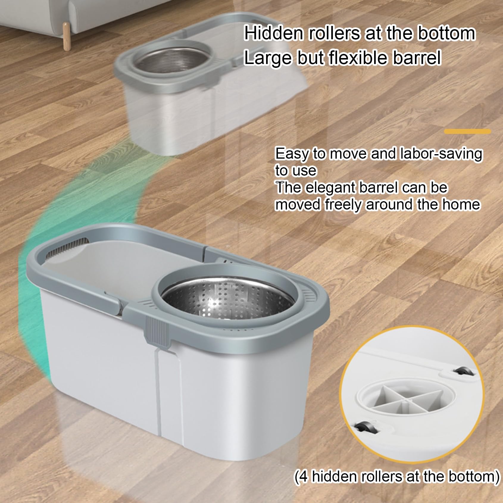 Sistema de Limpieza con fregona giratoria, Juego de fregona y Cubo con escurridor para la Limpieza de Suelos, separación de Agua Limpia y Sucia, fregona giratoria pequeña.