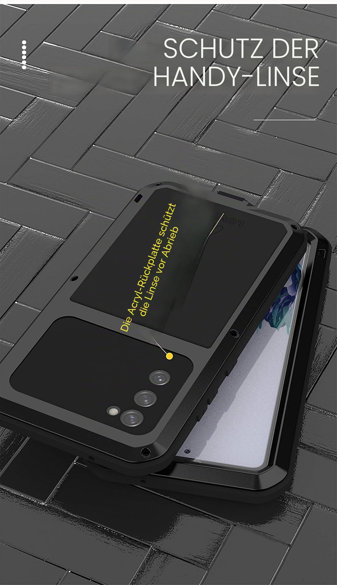 LOVE MEI Schutzhülle für Samsung Galaxy S20 FE 5G, Aluminium + Hartglas, wasserdicht, stoßfest, militärisch, robust, für Samsung Galaxy S20 FE 5G (schwarz)