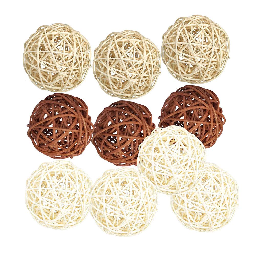 Hellery 10Pcs 50mm Large Wicker Rattan Balls - Decorative Balls for Bowls Vase Filler, Coffee Table Decor, Wedding Party Decoration