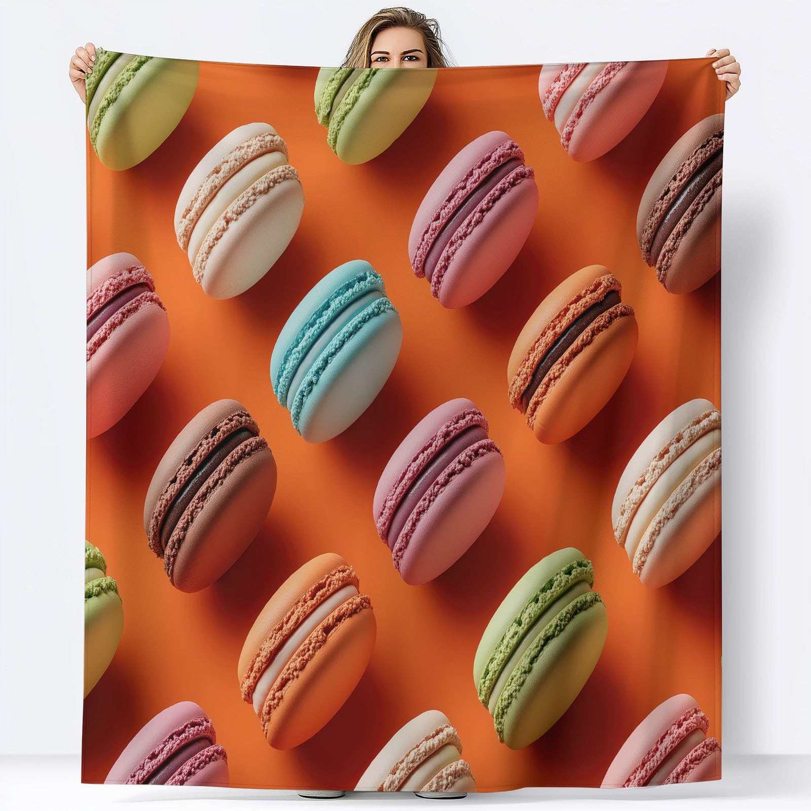 Generico Koce polarowe Fotografia Macaron Koc z polaru na sofę, kolor pomarańczowy flanelowy super miękki i ciepły koc na łóżko 150 x 200 cm narzuta na sofę pluszowy koc