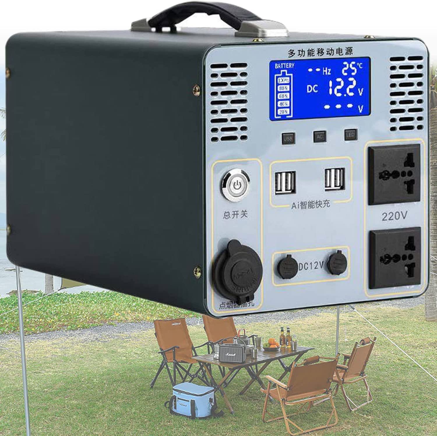 Przetwornica napięcia z 2 gniazdami i 4 wyjściami USB, generator baterii 12 V na 230 V, 2000 W (1200 A)