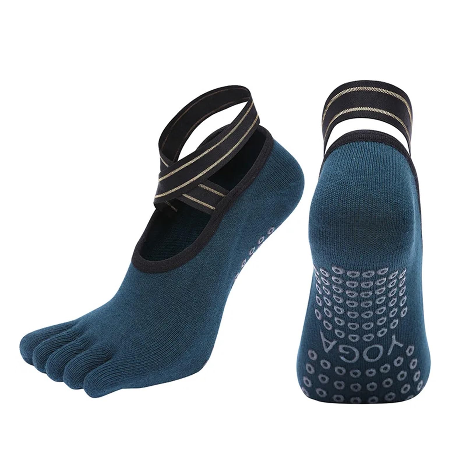 Zestaw skarpetek z palcami, Damskie skarpetki do jogi Grip, wielokolorowe, różne rozmiary(Dark Green Full,Women (EU 35-40))