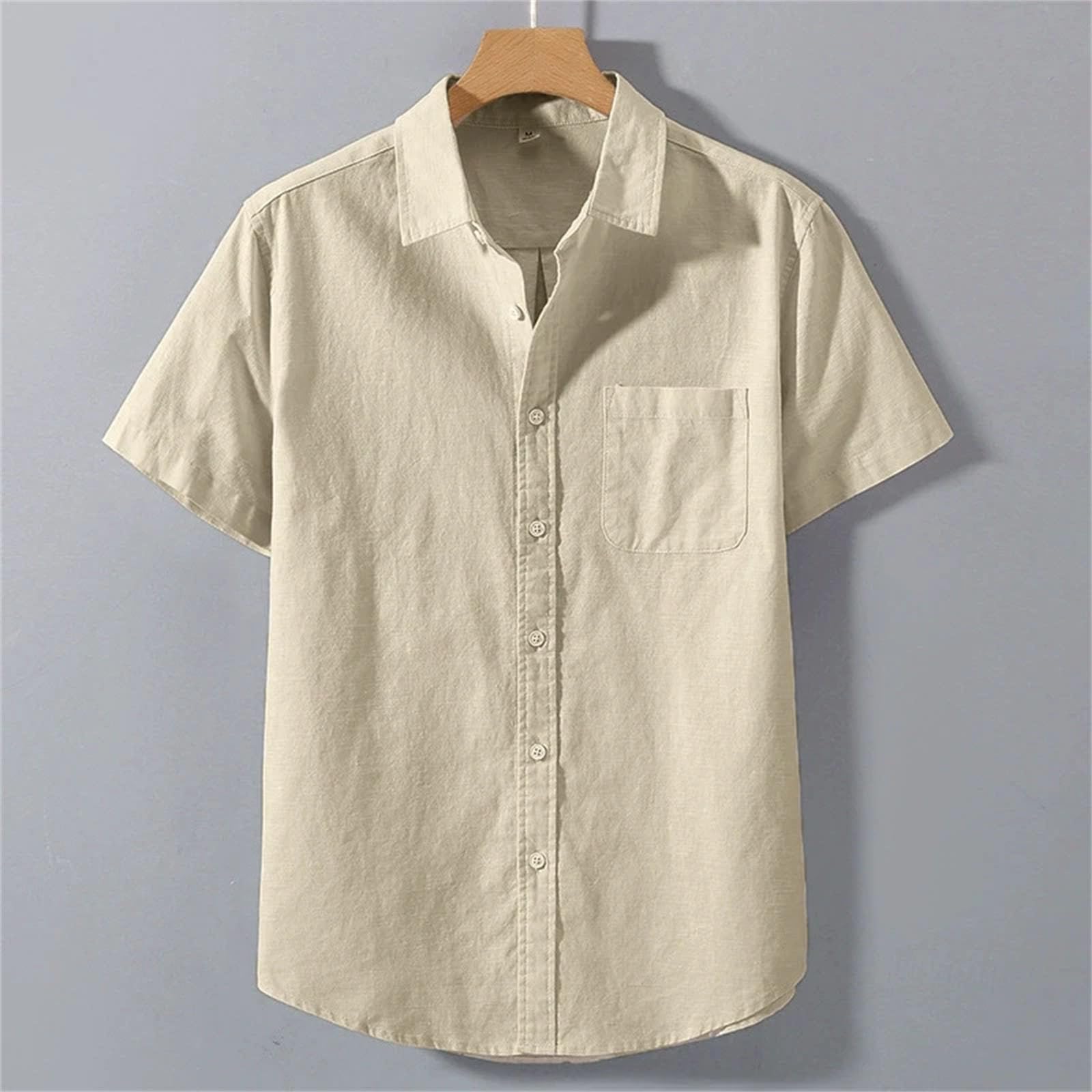 Camisa de manga corta con botones para hombre, color liso, cuello alto, diseño de gran tamaño, camiseta básica de algodón con bolsillo