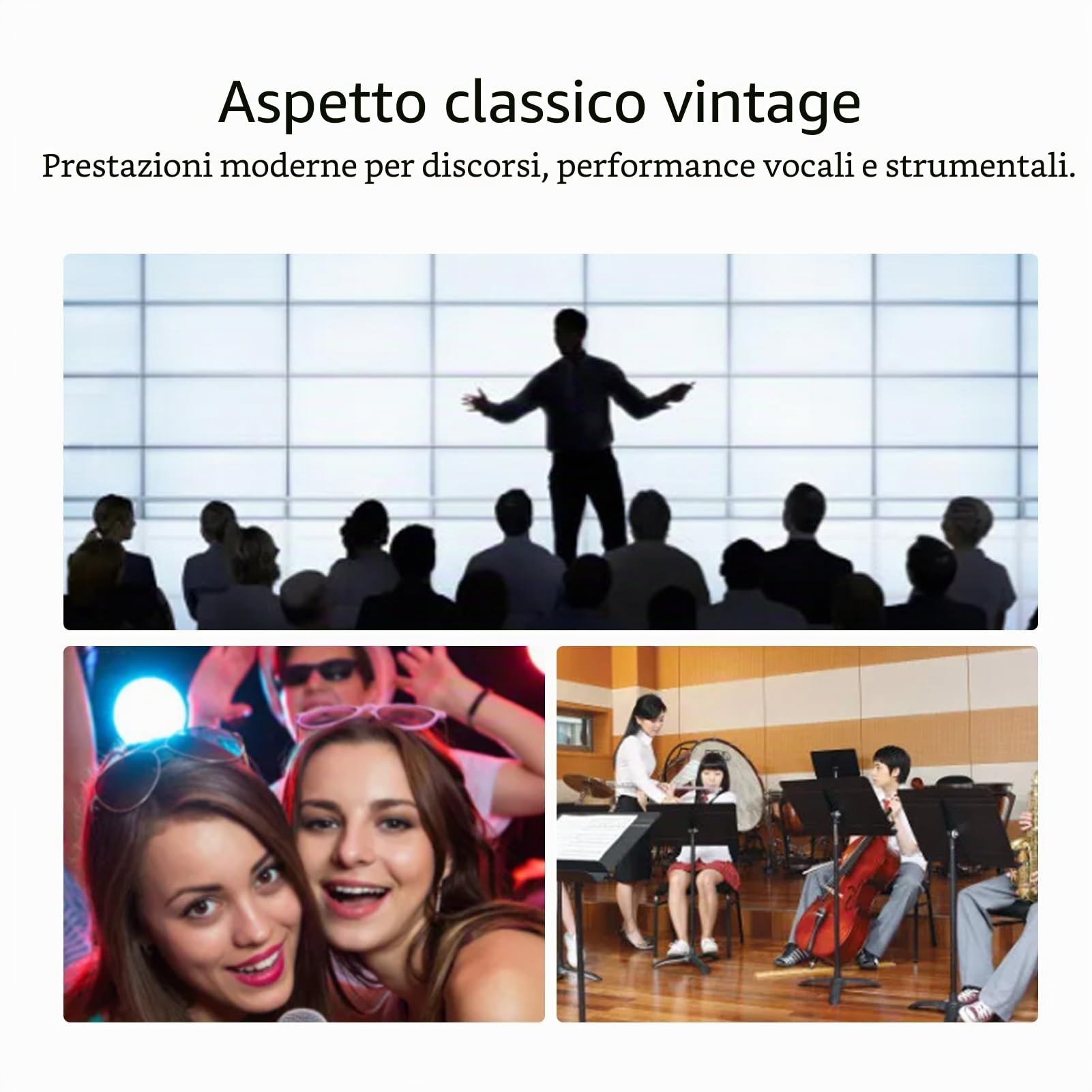 SENECESLI Microfono Vintage, Microfono per Voce Dinamico retrò con Rack Rotante Autotensionante, Microfono Dinamico Classico in Lega di Zinco per Studio Teatrale KTV (SILVER)