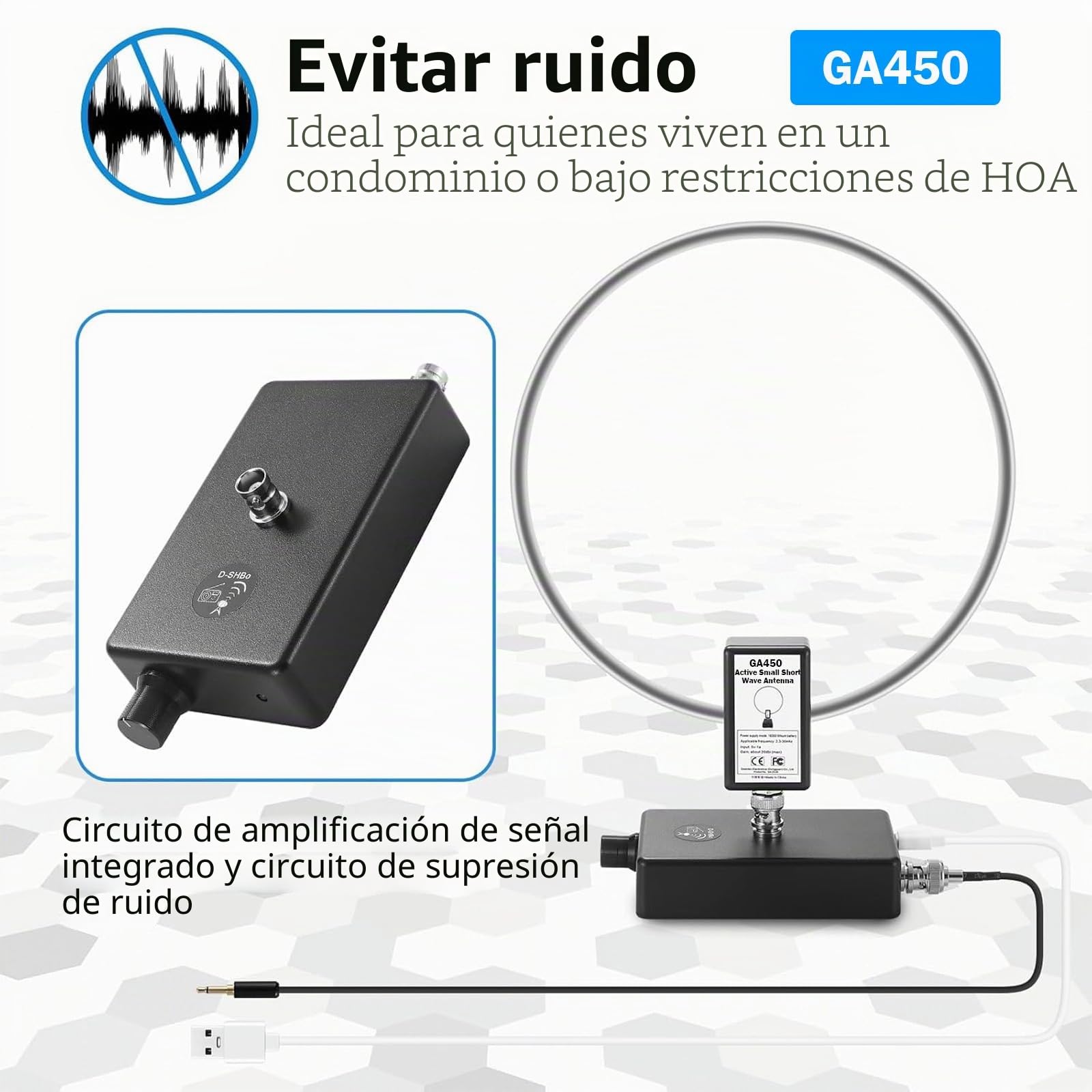 AURSINC Antena de onda corta activa GA450 con cable BNC, SW 2,3 – 30 MHz, MW 522 – 1710 kHz – Antena de recepción RF portátil para radioaficionados