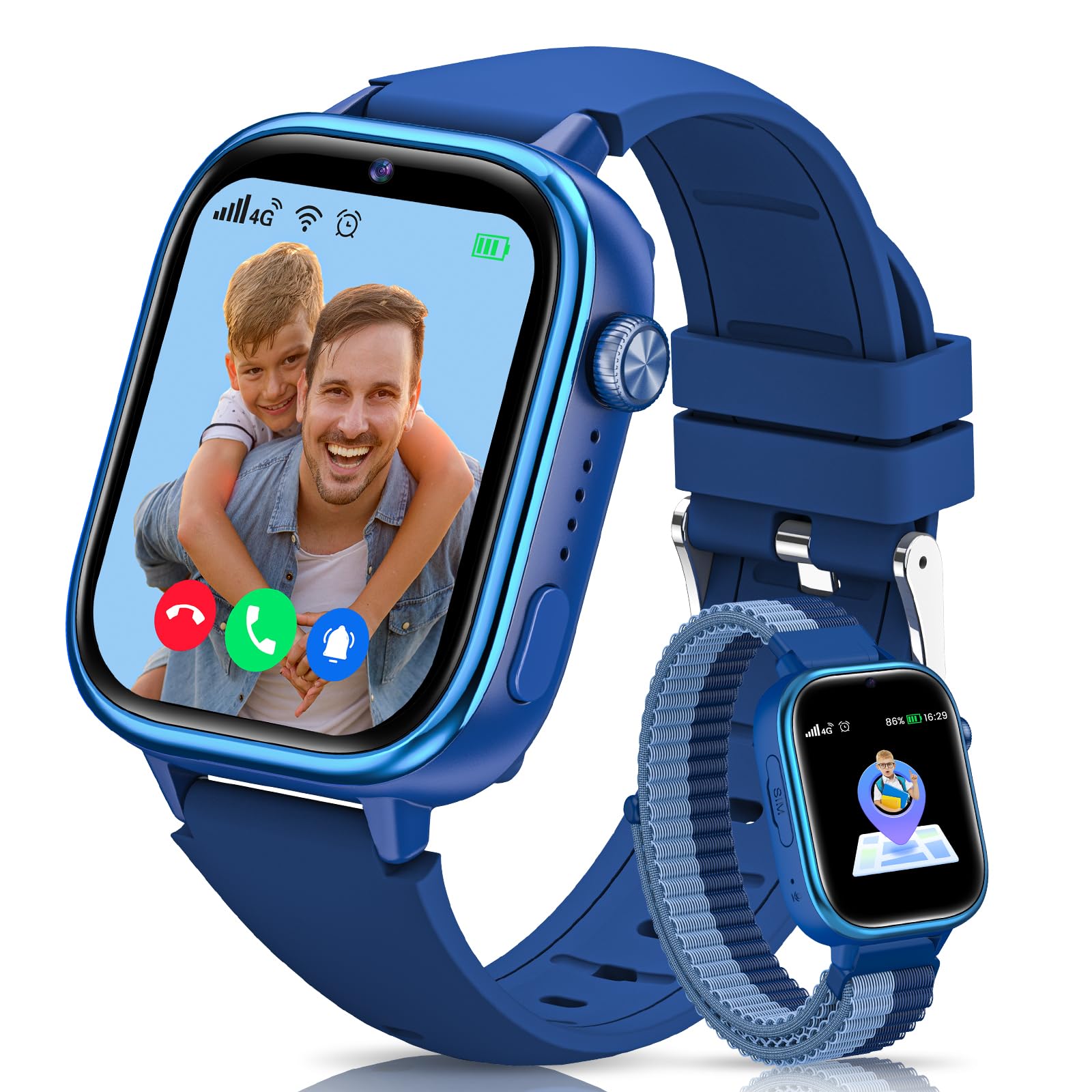 Oliimptek 4G Smartwatch Bambini con GPS e Videochiamate, Orologio Smartwatch Bambini con Chiamate, Chat Vocale, SOS, modalità Scuola, IP68 Impermeabile, Contapassi, Sveglia, Fotocamera, Sonno, Blu