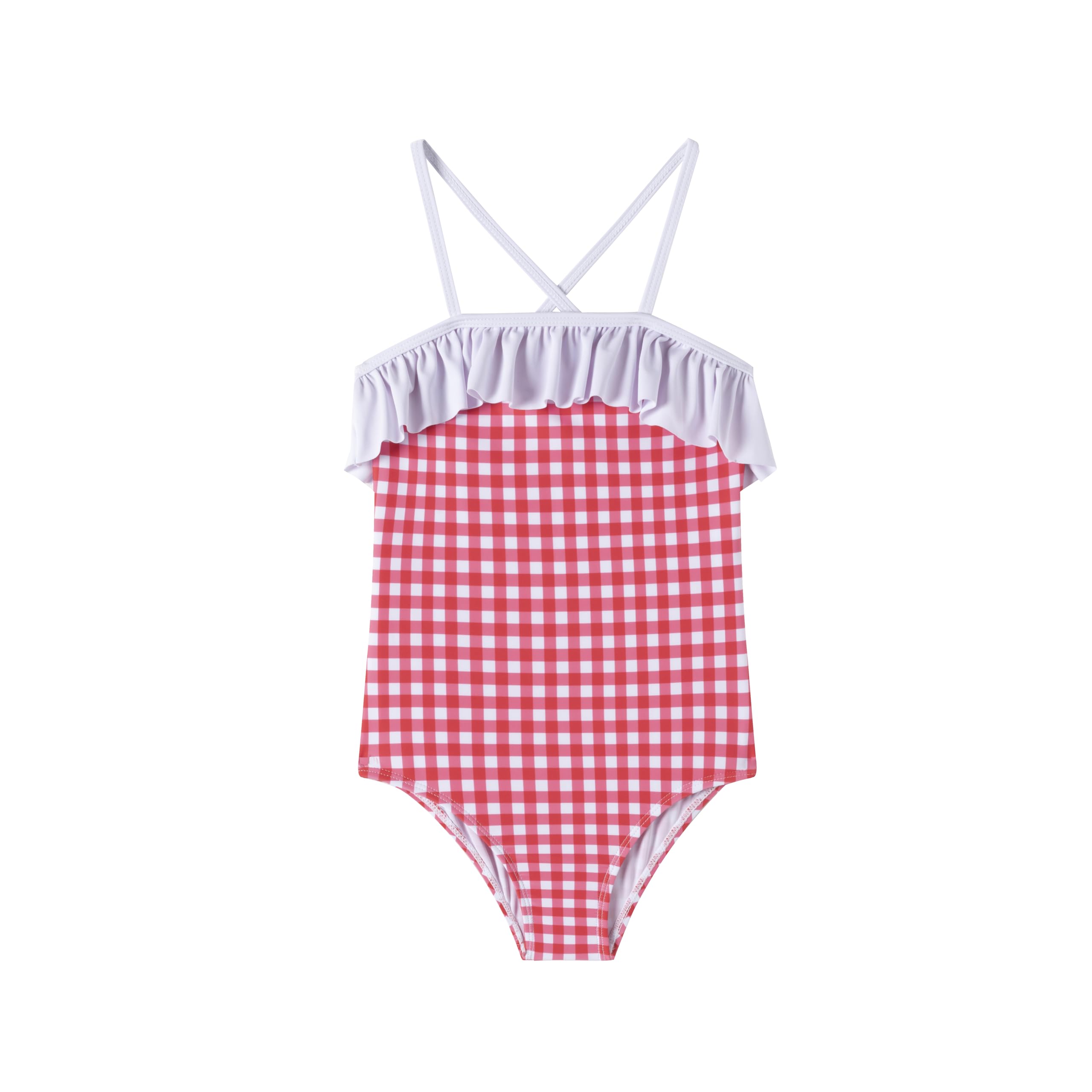 LIZENS Girls One Piece Swimwear Checker Print Ruffles Bathing Suit for Kids Size 2-12