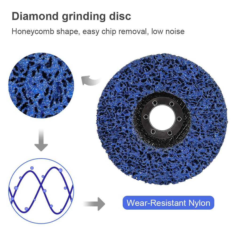 CSD Scheibe Schleifscheibe, Ø 125mm Reinigungsscheibe Set, Grobreinigungsscheibe für Winkelschleifer, Clean Strip Disc Nylongewebescheibe für Schleifens Polierens Rostentfernung (5 Stück - Blau)