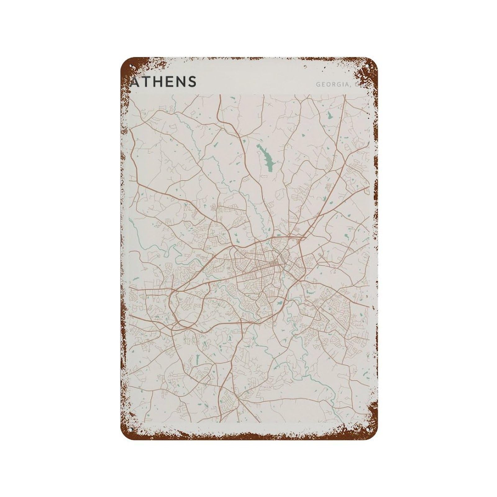 xiaoxiaoshen Athens Map Georgia Travel Gift Farmhouse Decor Scandinavian (2) Wall Decor Art Metal Tin Poster Modern Home Decor Art Home Bar Shop Decorations Vintage Sign 30x20cm