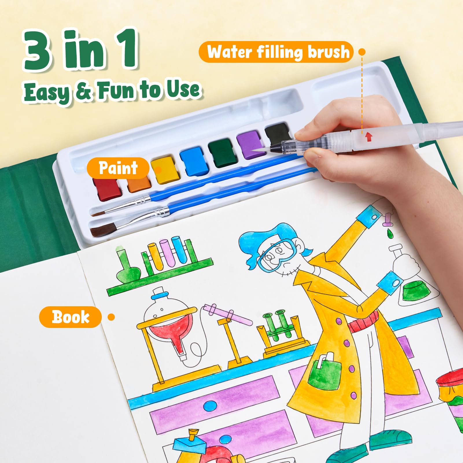 JoyCat Livre de coloriage avec peintures à l'eau pour tout-petits de 3 à 8 ans, kit de peinture aquarelle, pour arts et bricolage, jouet éducatif