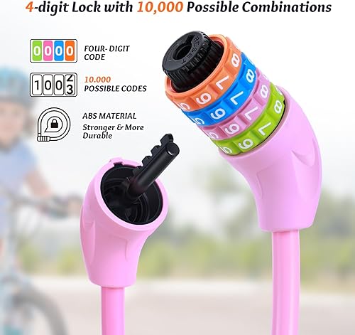 Miniatura 3 de Sportneer Candado de cable combinación reiniciable de 4 dígitos de alta seguridad para bicicleta, resistente antirrobo, 25.6 pulgadas de largo,