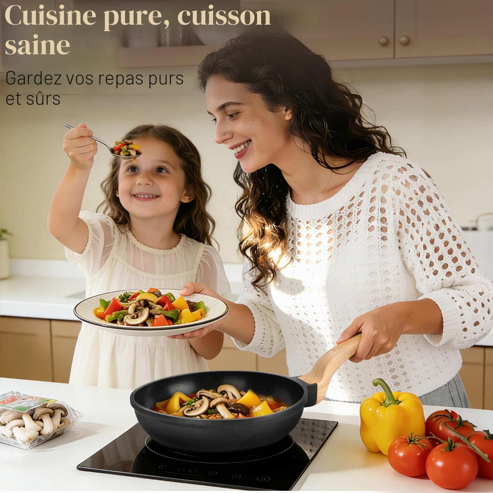 Batterie De Cuisine 21 Pièces, Poêle Induction Antiadhésive, Casserole Induction, Poêle Passable Au Four, Sans PFOA, Pour Toutes Plaques, Noir