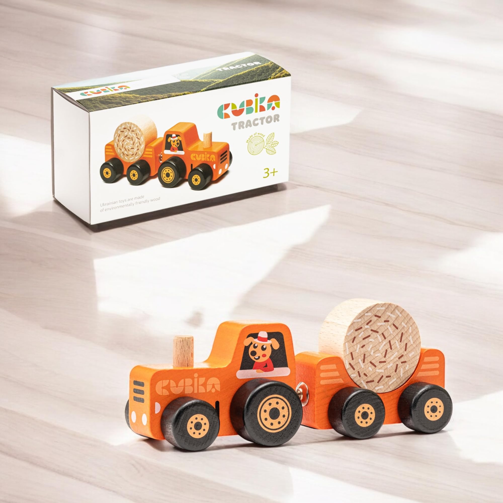 Tractor de juguete de madera – Juguete Montessori para niños a partir de 3 años – Tractor de madera con cierres magnéticos – Madera certificada FSC, pinturas alemanas a base de agua – Juguete 2