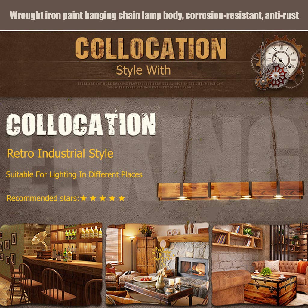 Pendellampe Esstisch Vintage Holz LED 40W Hängeleuchte Esszimmer Pendelleuchte Höhenverstellbar Rustikal Hängelampe Eisen Kronleuchter Kaffee Bar Küche Büro Wohnzimmer Kreative Deckenleuchte