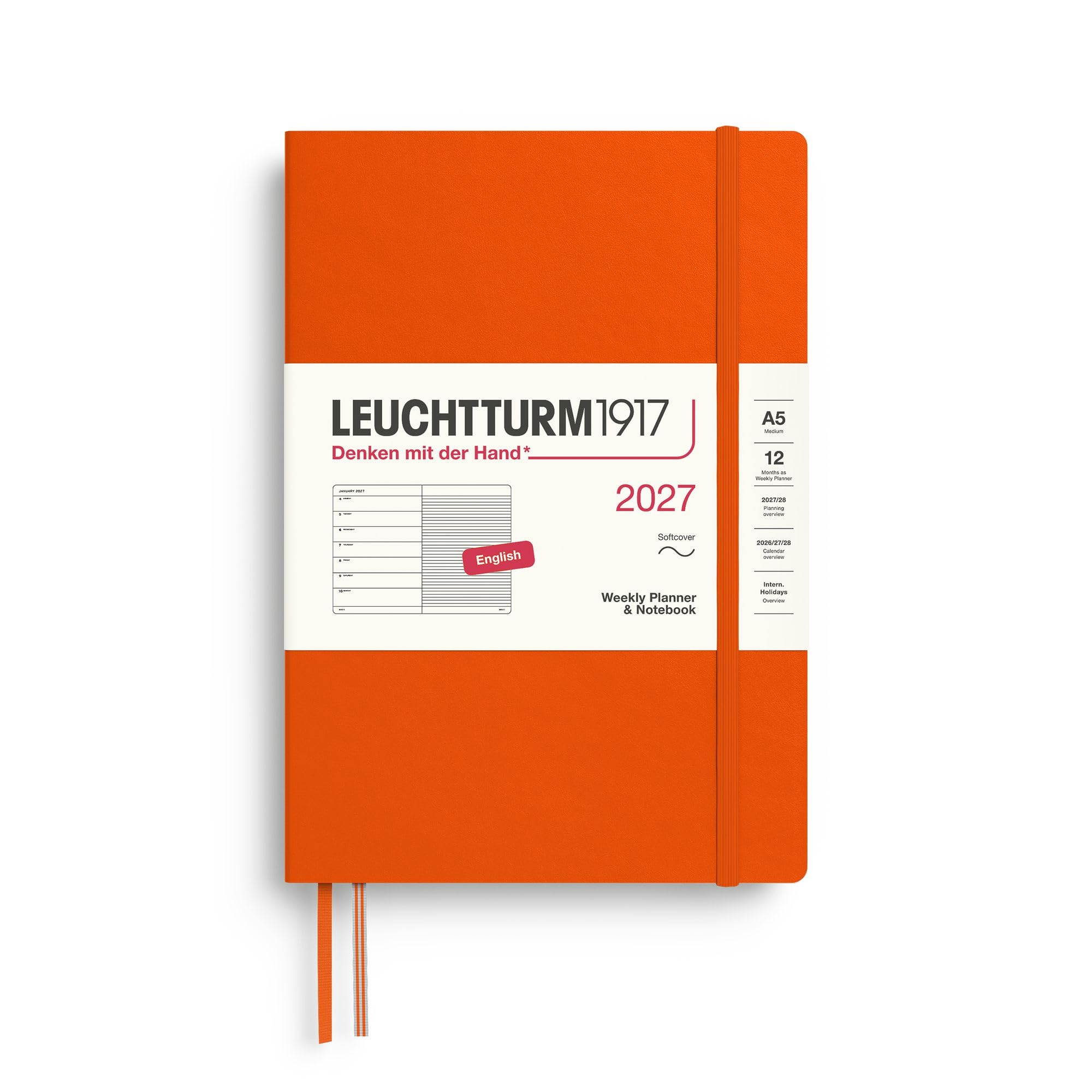 Leuchtturm1917 400236 Weekly Planner & Notebook Medium A5 2027 Pumpkin English Softcover