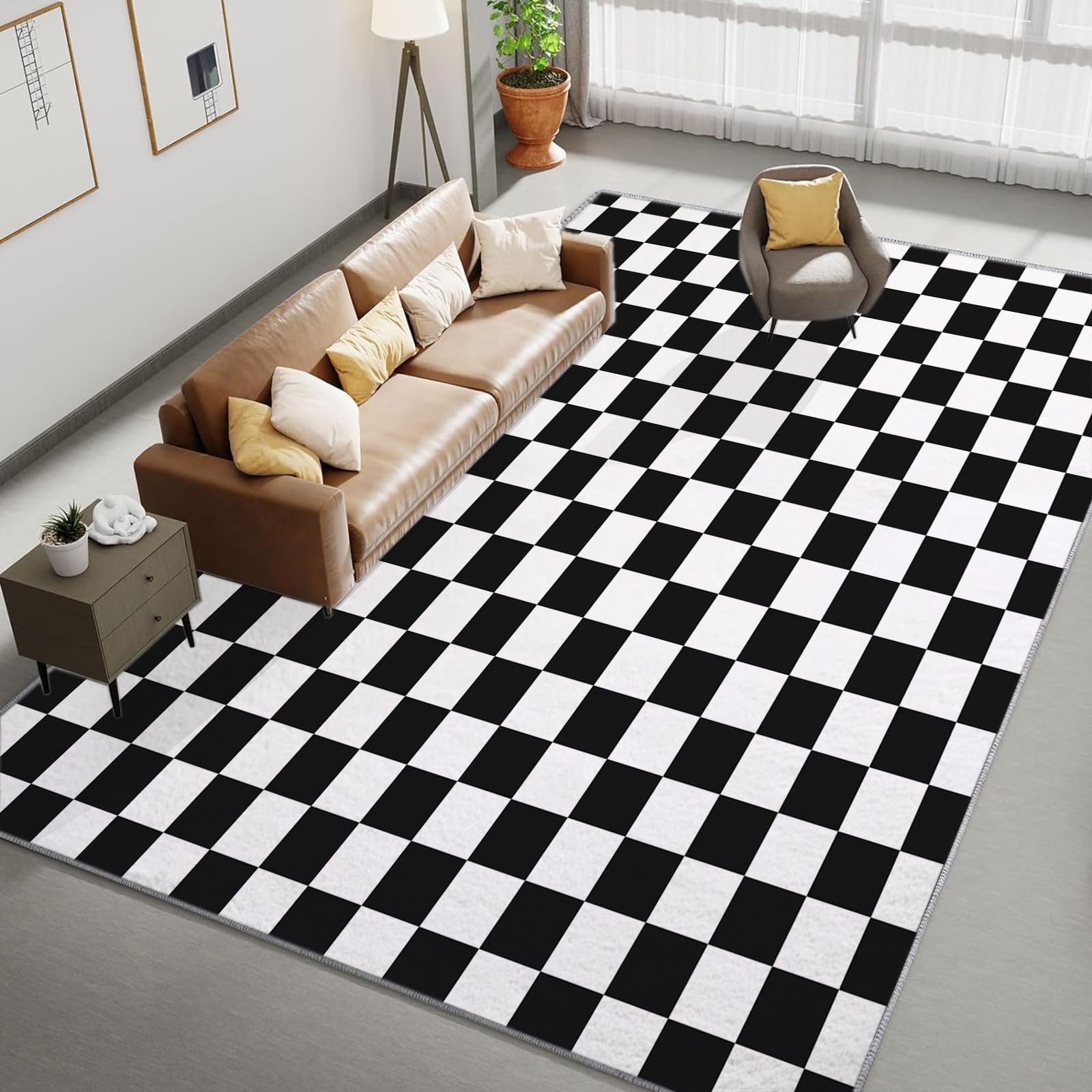 Générique Tapis de Chambre 80x150cm Damier Noir Et Blanc Tapis Salon Doux à Poils Courts, Tapis Antidérapant Tapis Lavable en Machine, Tapis de Plancher pour Intérieur Exterieur