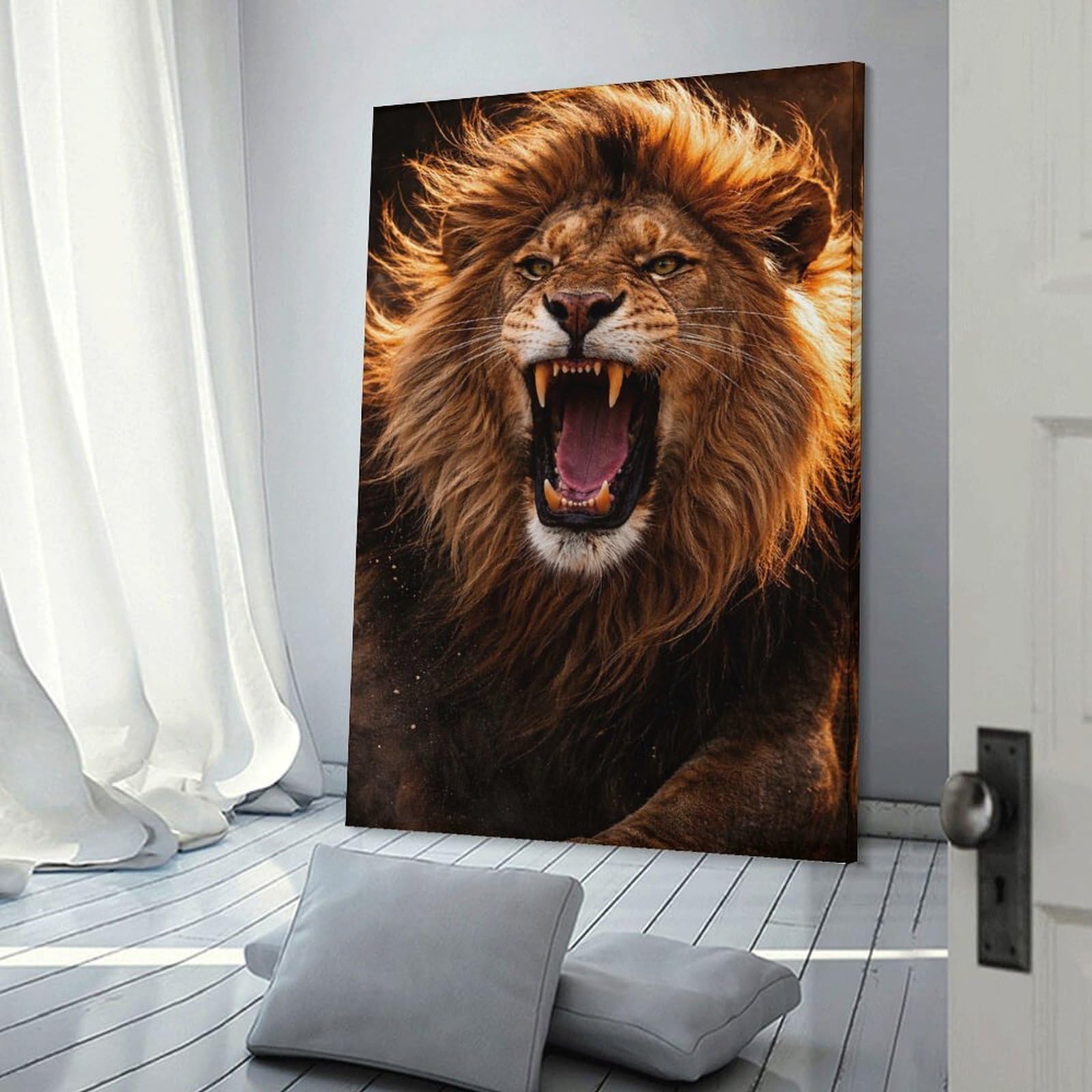Junmoney Wall Decor Canvas Print Roaring Lion with Golden Mane, 20x30inch(50x75cm), for Front Hall, Corridor Or Welcome Spaces, A Neat Decor Update for Hallways