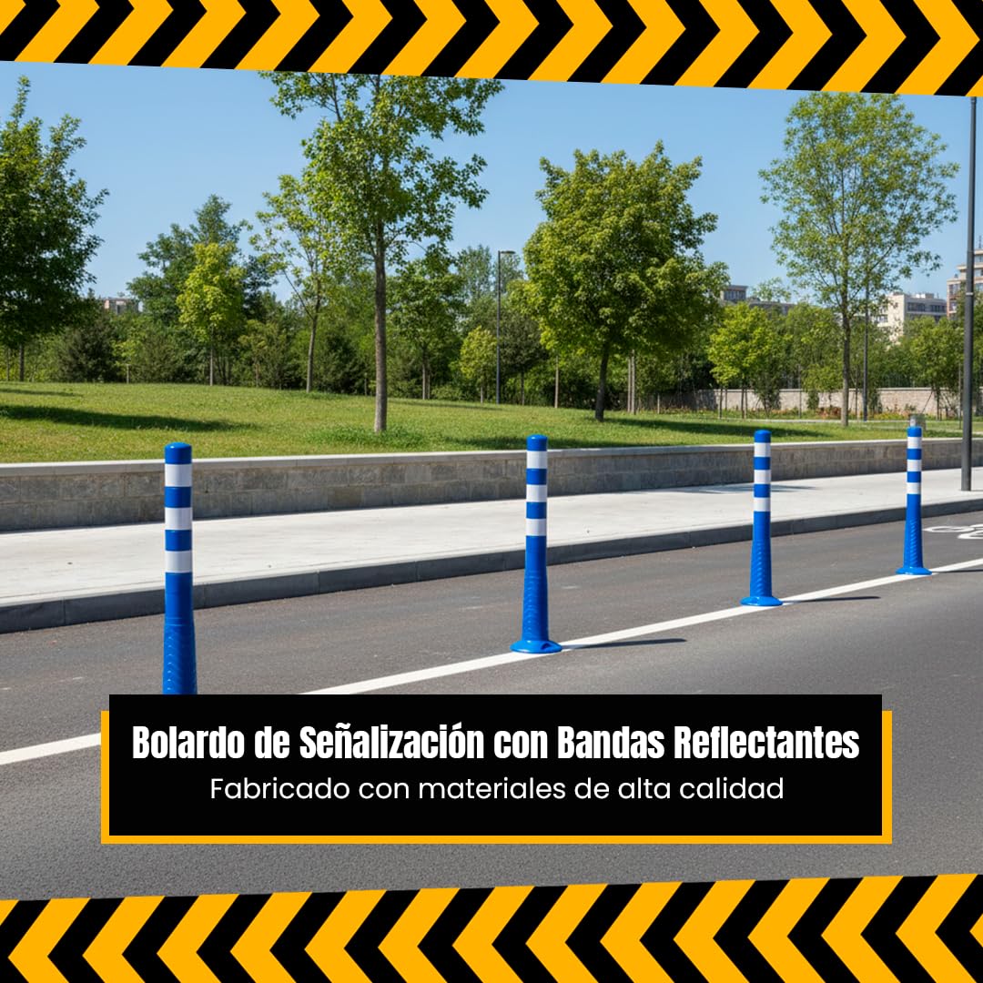 PARKING FACIL Bolardo de Señalización con Bandas Reflectantes | Hito de 75 cm | Pilona Resistente para Parking | Bolardos para Parking | Postes Separadores, Incluye Tornillería para Fijación | 1 Azul