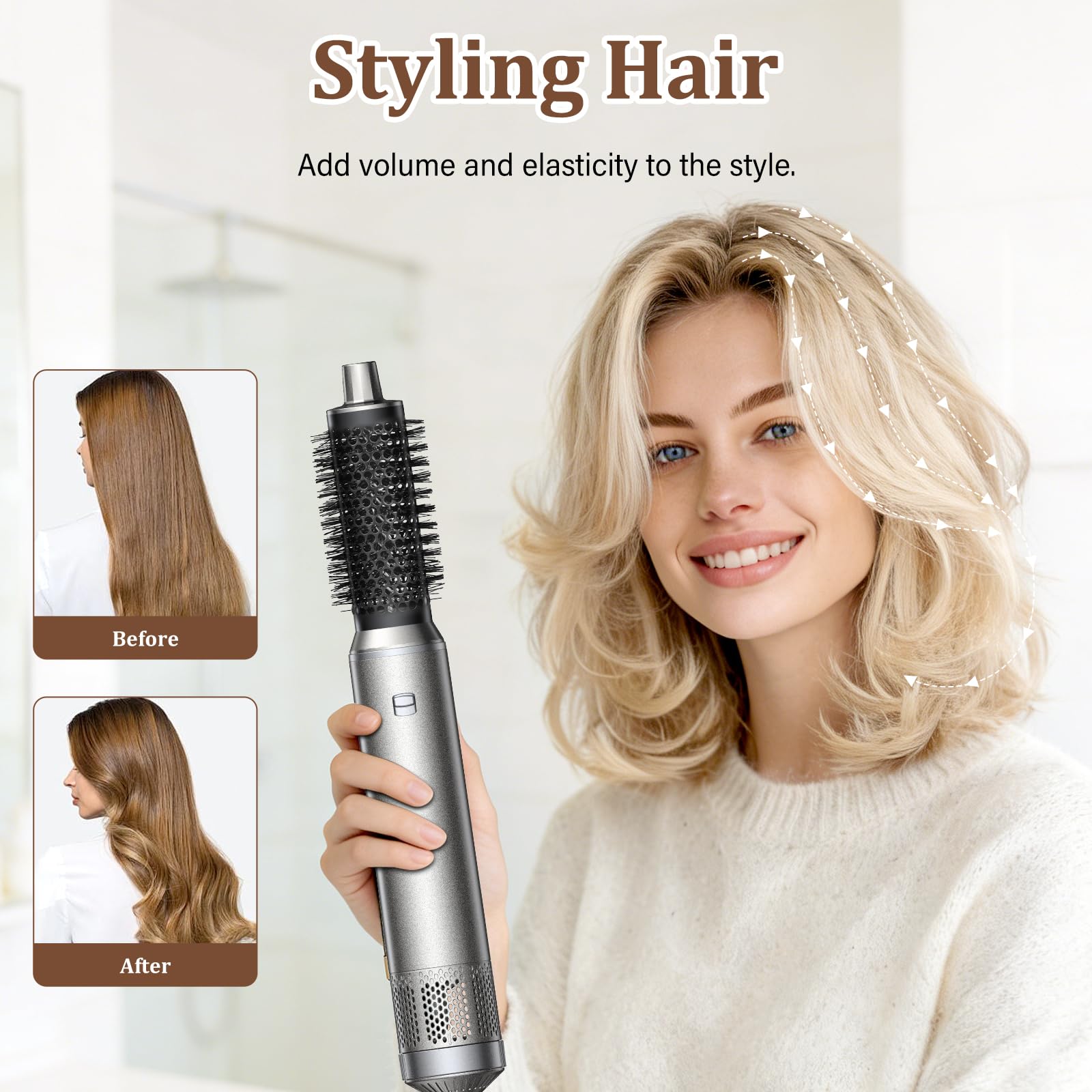 Styler per capelli 5 in 1, asciugacapelli agli ioni, multiuso, spazzola ad aria calda professionale, ferro arricciacapelli automatico, piastra per capelli, per styling, volumizzazione, arricciatura