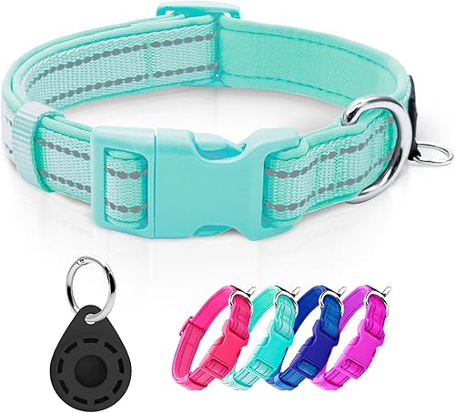 Miniatura 7 de azuza Collar reflectante para perro, collar acolchado de neopreno suave para mascotas con anillo de etiqueta de identificación, ajustable para