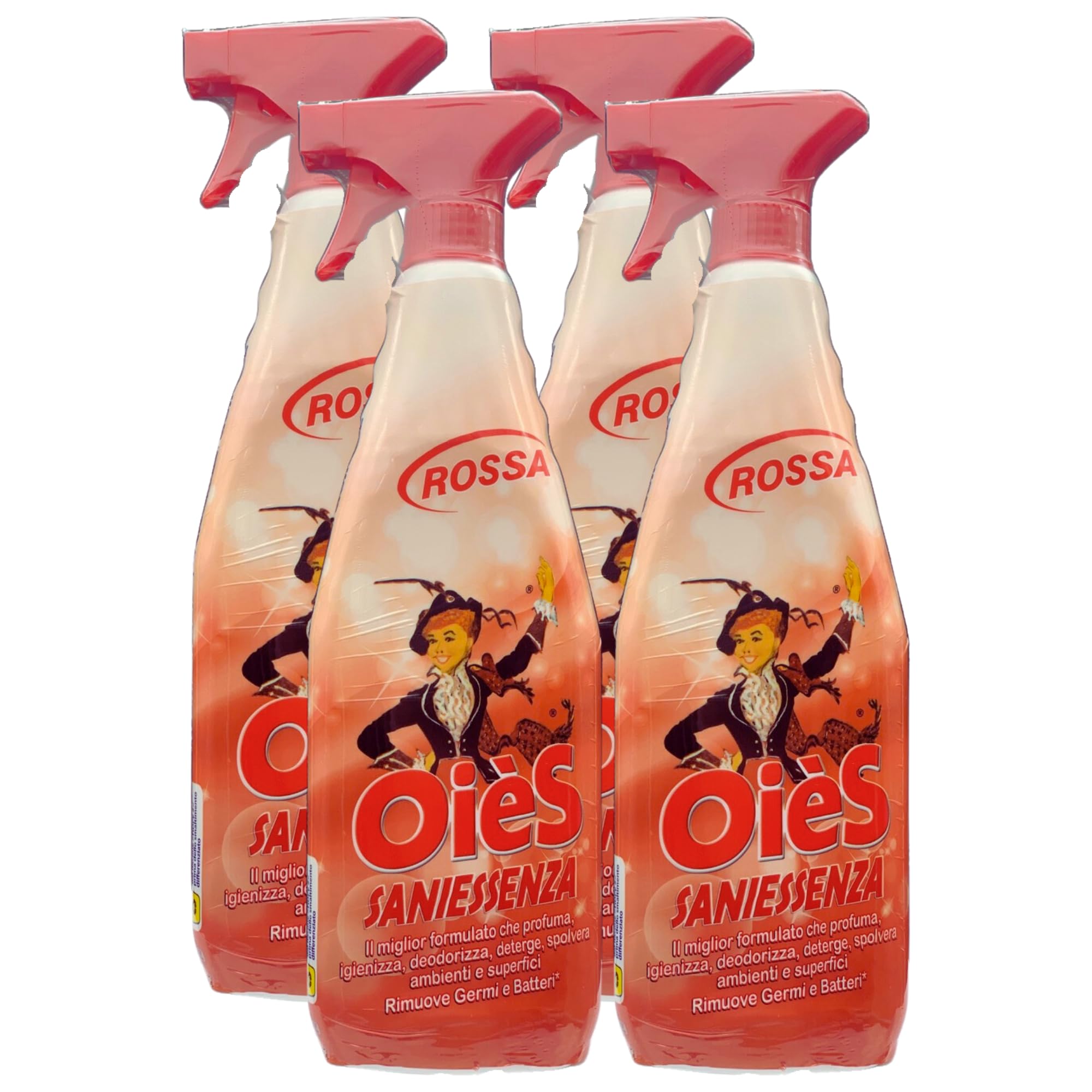 Detergente Spray Igienizzante - ROSSA - Deterge, Profuma, Spolvera, Deodora Ambienti e Superfici. Rimuove Germi e Batteri 750ml (4 Spray)