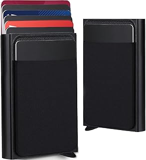 Slim Minimalist Wallet for Men Gifts - RFID Blocking Wallet Money Clip Birthday Gifts, Credit Card Holder Front Pocket Metal Wallet, Christmas Stocking Stuffers Gifts for Husband Dad Boyfriend, Black