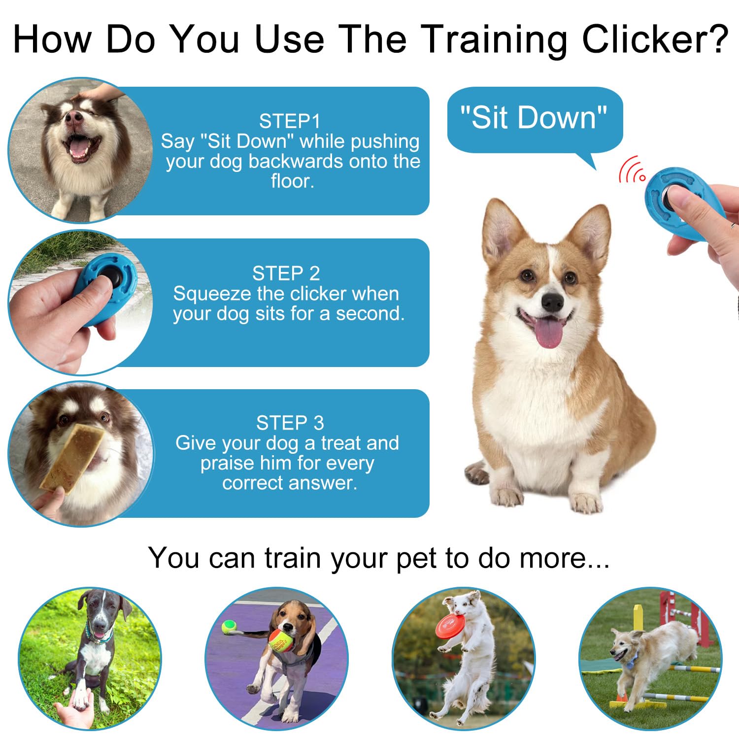4 PCS Clicker per Cani,Clicker Addestramento Cani Formazione Clicker con Cinturino da Polso per Cane,Gatto,Cavallo (Rosso & Nero & Azzurro & Ciano)