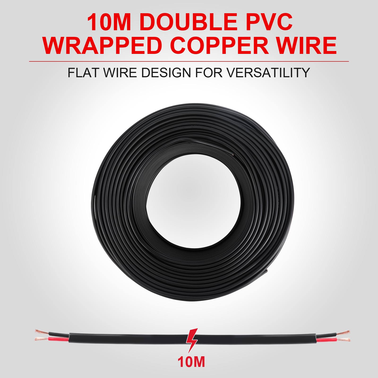 Yuanjoy 2 Cores 0.75mm² 10 Metres Car Flat Cable - Multi-core Trailer Cable, Round Earth, Black, for Caravans Trucks, Trailer - Image 2