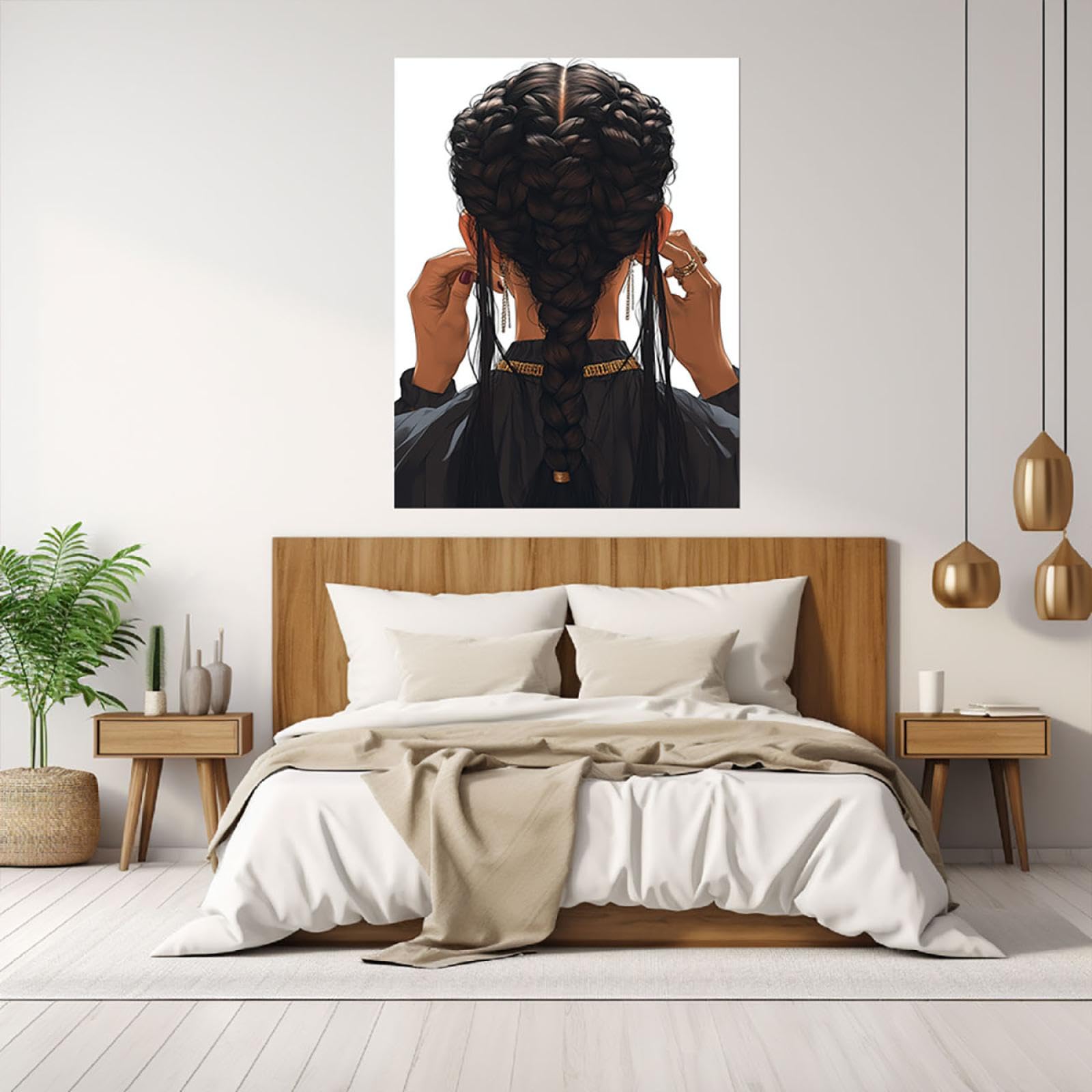 AMXBZC Cuadros sobre Lienzo Mujer Negra Africana, Chica Negra Trenzada Abstracta carteles e impresiones abstractas, cuadro de arte de pared para sala de estar - 80x120cm Enmarcado(negro)
