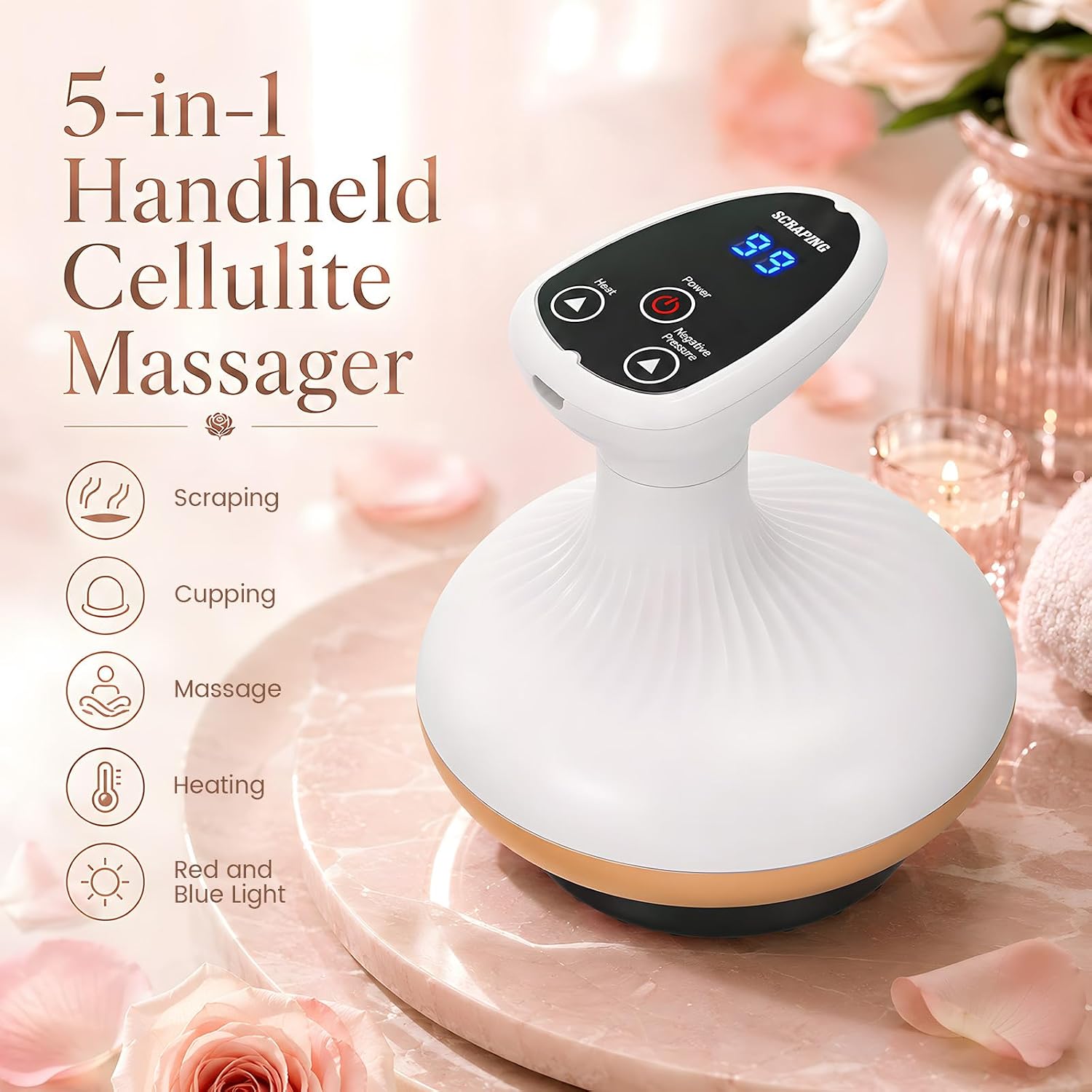 Smart Cupping Massager for Cellulite, with Heat, Cordless
