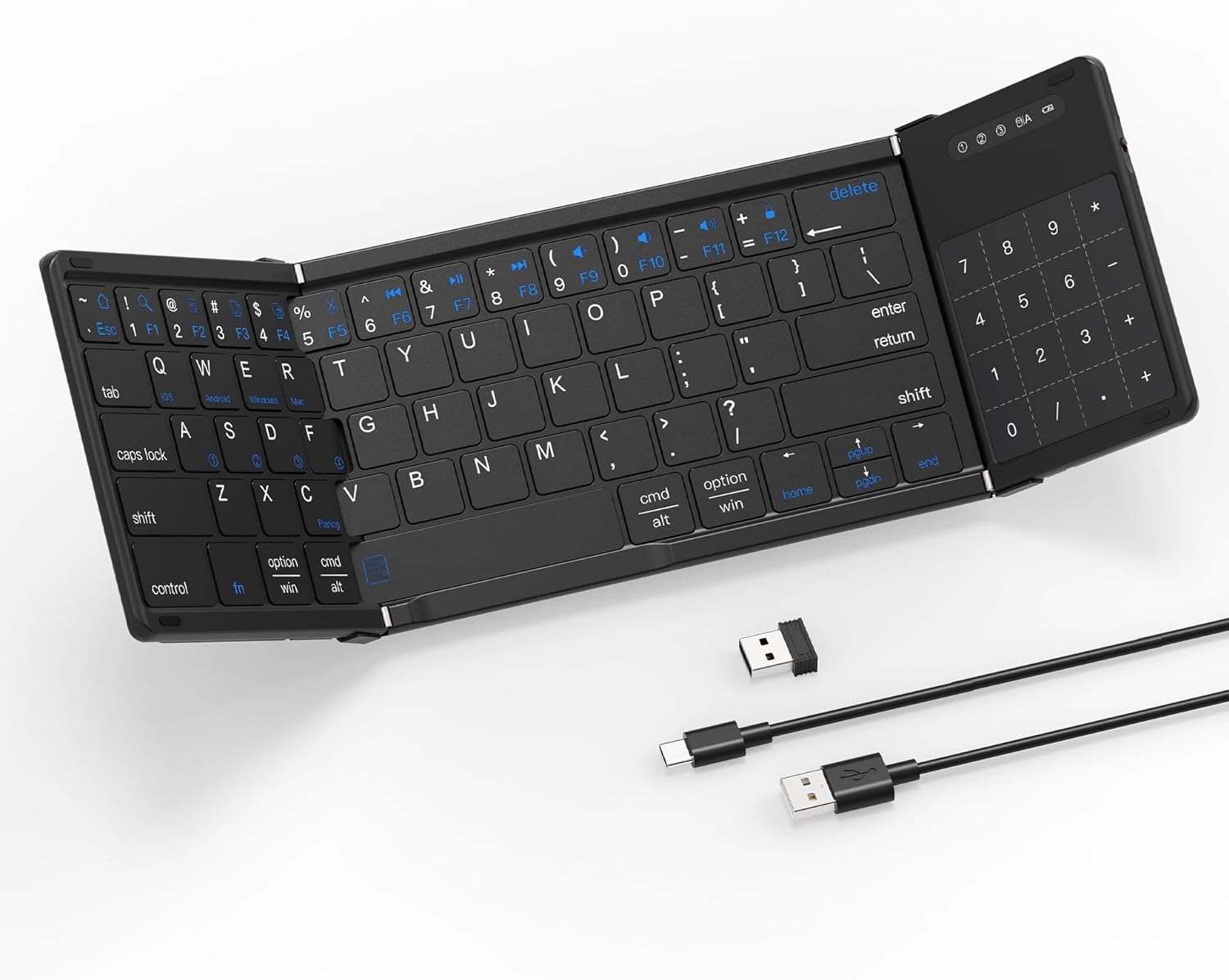 MOSHOU Bluetooth & 2.4G Wireless Foldable Keyboard with Trackpad & Numpad,USB Receiver,Quiet Typing,Portable Travel Keyboard for iPad,Tablet,Phone,Android,iOS,Windows,macOS,Triple Device Pairing