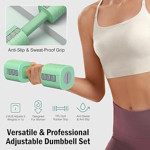 Miniatura 4 de EAST MOUNT Adjustable Weight Dumbbells Set of 2, 8 in 1 Hand Weights for Women 2lb/3lb/4lb/5lb/6lb Dumbbell Weights Set 12 lbs/Pair Hand Weights for
