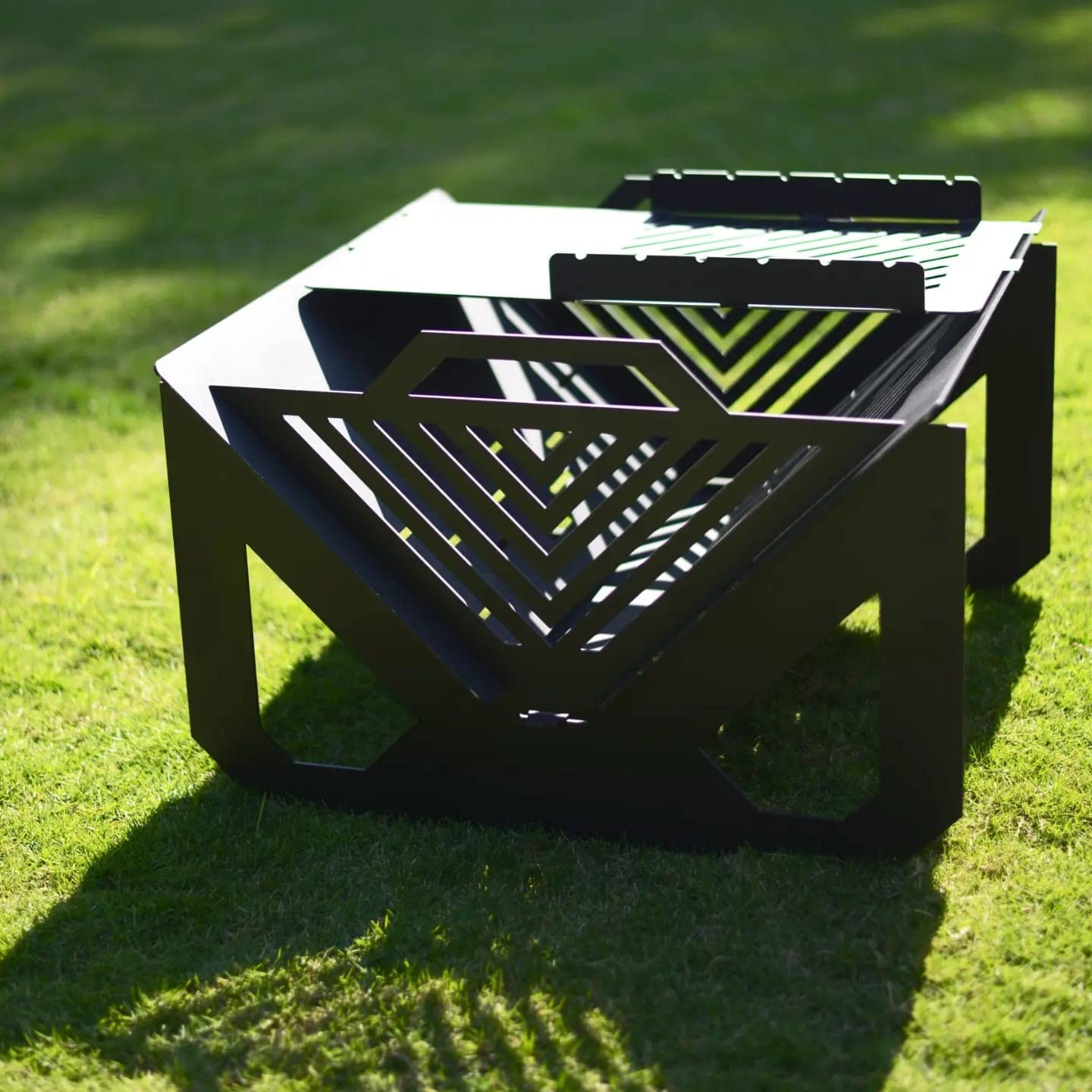 Flat Pack Rectangular Fire Pit with Barbeque, Silver, Wood, Coal Compatible, MS Steel