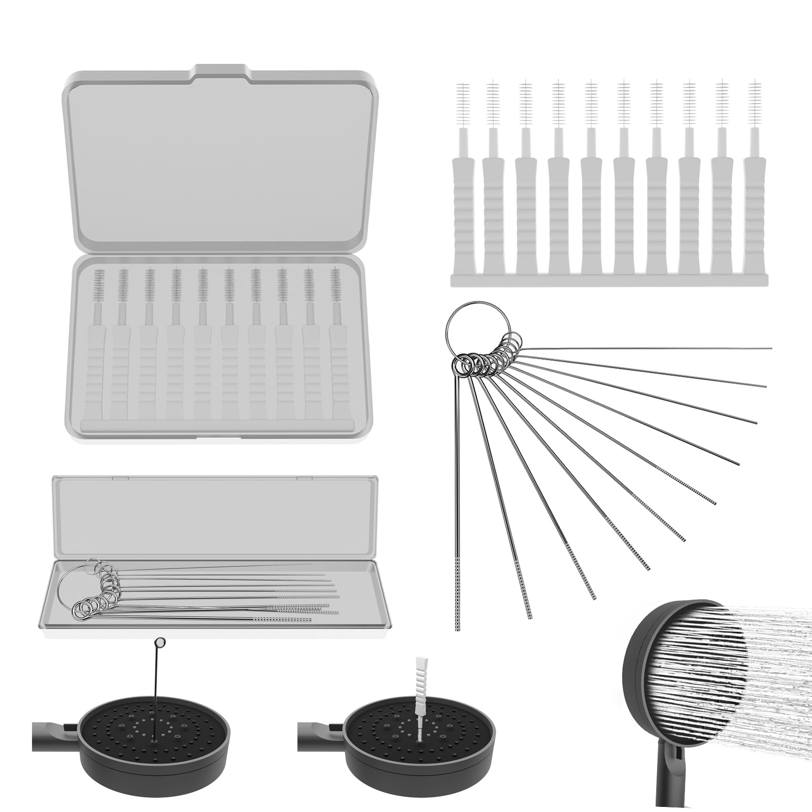 LKbeuuu Shower Head Cleaning Brushes, Shower Head Cleaning Tool, 10 Sizes Descaler Needles, Rust-Proof Showerhead Cleaner Set (Shower Head Cleaning Brushes/Descaler Needles)