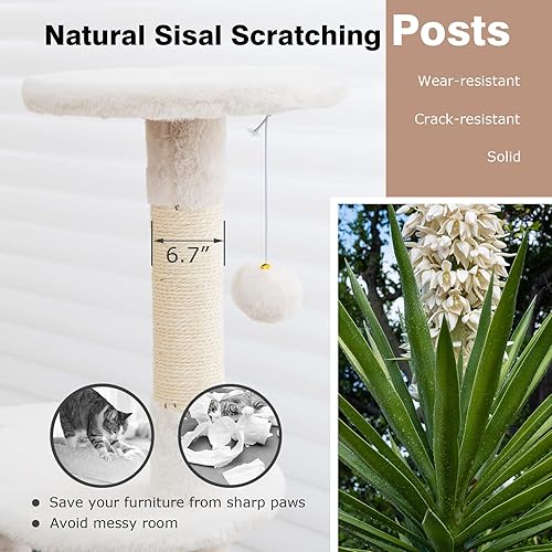 Miniatura 9 de Tangkula Caja de arena con torre de árbol para gatos, baño oculto 2 en 1 para gatos con condominio para gatos, percha de felpa, postes rascadores,