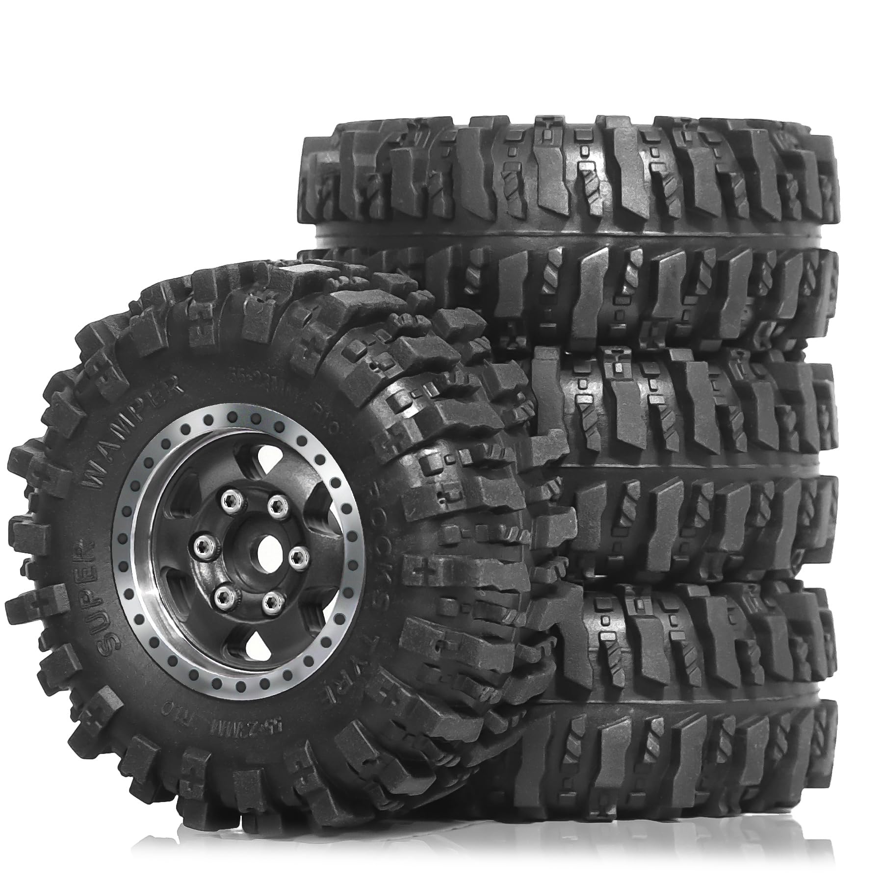 1.0 Beadlock Wheels and Tires Set?4pcs? Aluminum Wheel Hub 1.0 Tires OD 55mm/2.2in 1.0 Crawler Tires for Axial SCX24 AX24 TRX4M FCX24 Upgrade 1/24 1/18 RC Crawler Car (Black(6-Spoke))