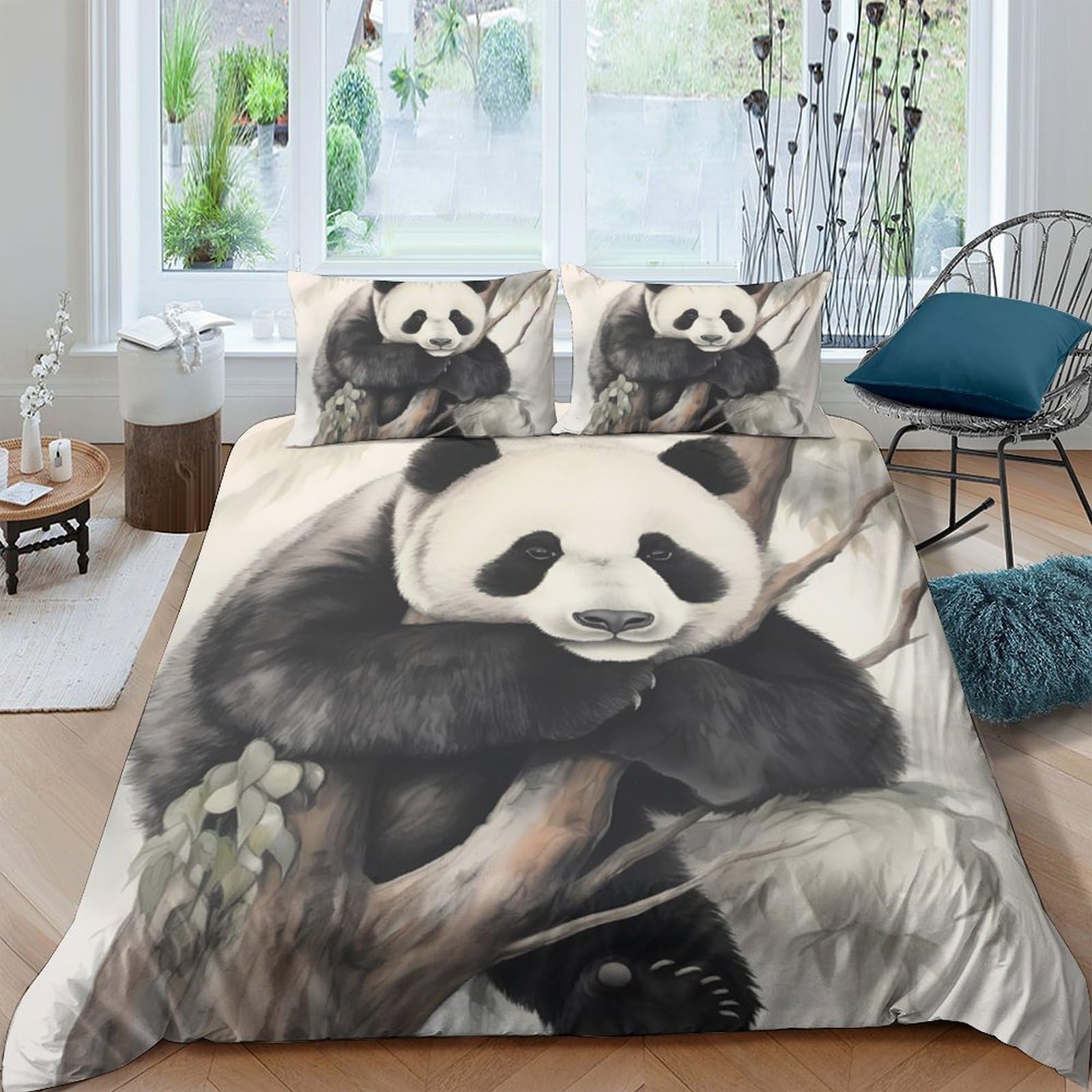 Ctjqhvkz Style-10 3D Printed Panda Forest Fitted Sheet Microfiber Soft Breathable Bamboo Bed Cover Bedroom Decor Mattress Protection Single（135X200cm）