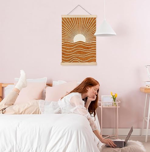Miniatura 2 de Yomisex Póster abstracto bohemio con luz del sol, arte de pared retro de mediados de siglo, moderno naranja quemado, bohemio, puesta de sol,