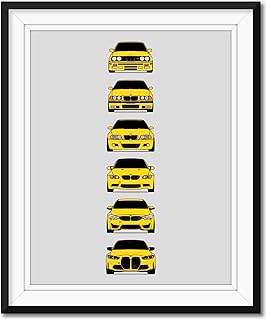 BMW M3 Generations Inspired Poster Print Wall Art Handmade Decor of the History and Evolution of the M3 (BMW Car Models: E30, E36, E46, E92, F80, G80) (Unframed)