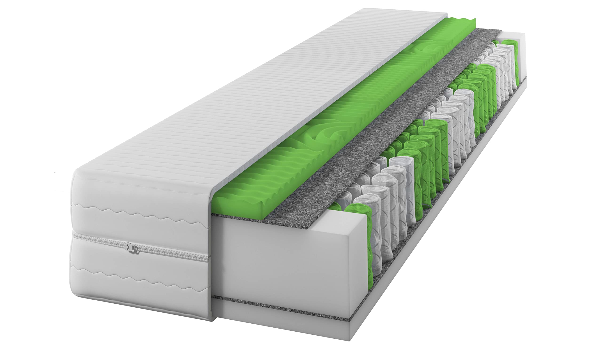 Materac 90 x 200 H2/H3 24 cm, 7-strefowy, sprężyny kieszeniowe, poszewka pikowana, rdzeń sprężynowy, pianka do masażu