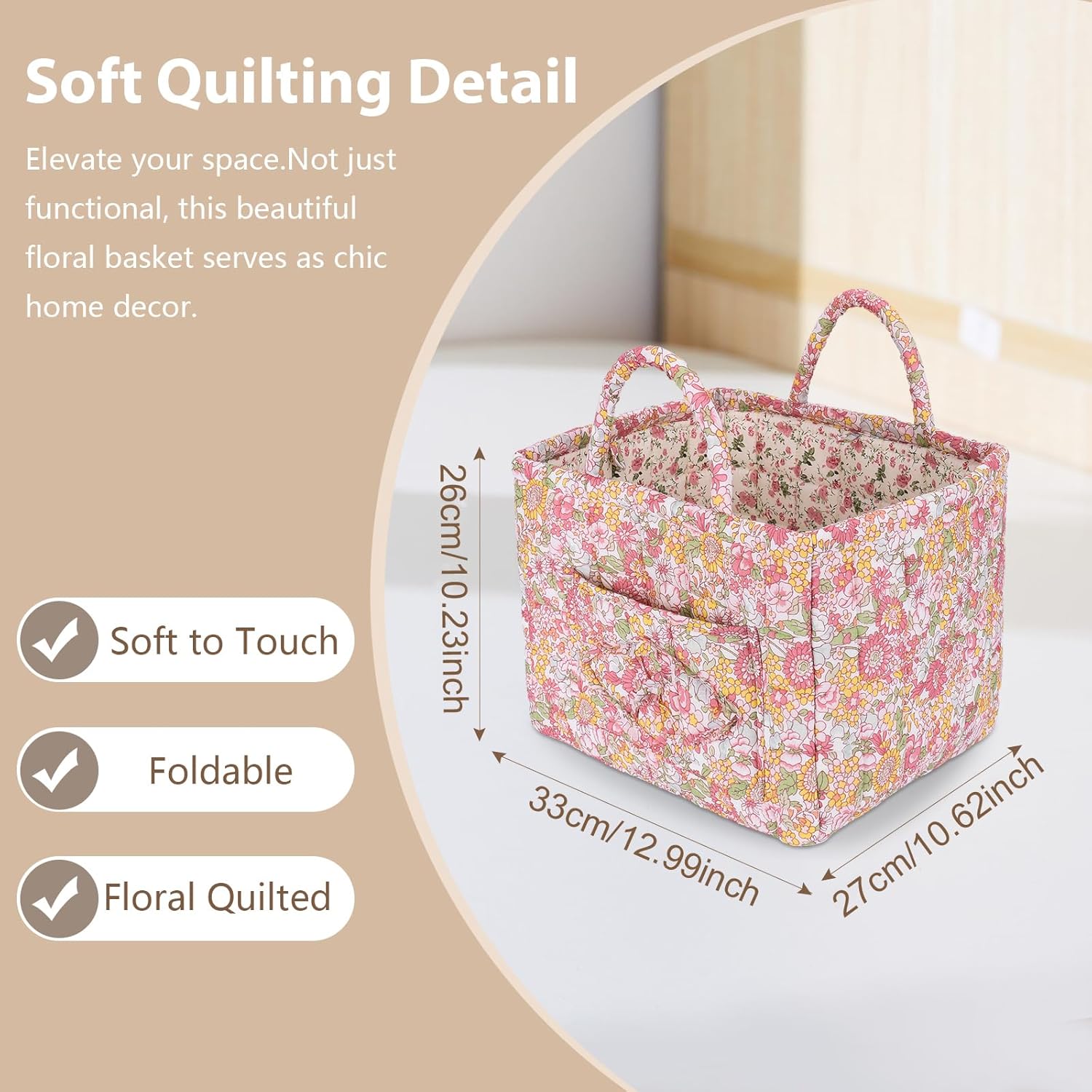 Storage Basket Boho Fabric Large Collapsible Floral Laundry Nursery Hamper Portable Folding Storage for Clothes Toys (Yellow)