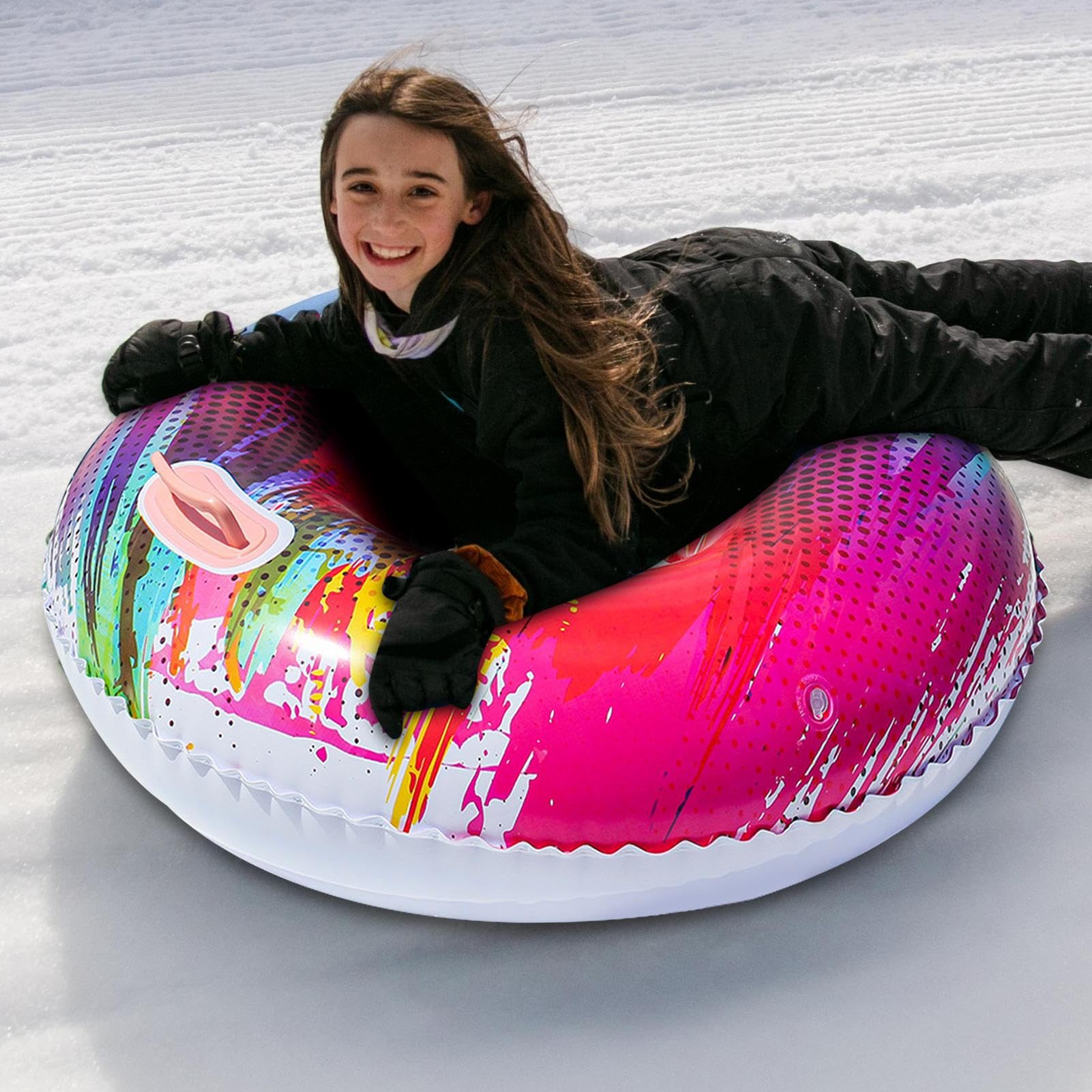 Tube Neige Gonflable | Luge neiges Gonflable Robuste | Luge neiges gonflables Portable avec poignées | Neige Cercle Ski d'hiver Plein air résistants l'usure pour Enfant et Adultes