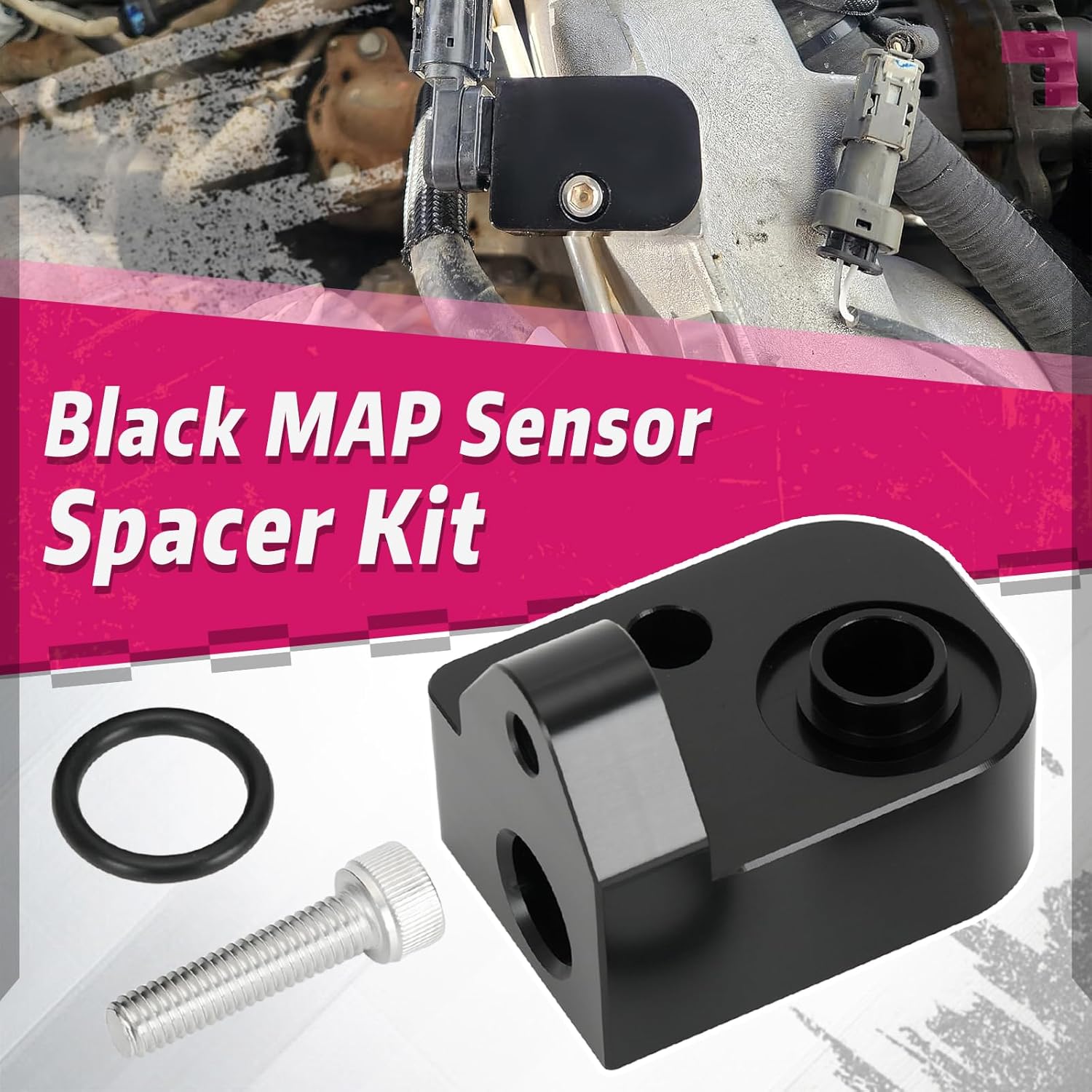 Temperature Air Intake Sensor Spacer MAP Spacer Kit Compatible with Chevy Silverado GMC Sierra 2500HD 3500HD 6.6L Diesel 2017-2024 (Black)